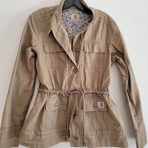 Carhartt Voyager Vintage Women's Tan Utility Safari Jacket Floral Khaki Large
